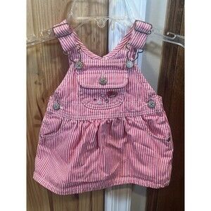 Oshkosh B’Gosh Pink Gingham Check Overalls Jumper Cotton Dress Girls Sz 6 Months